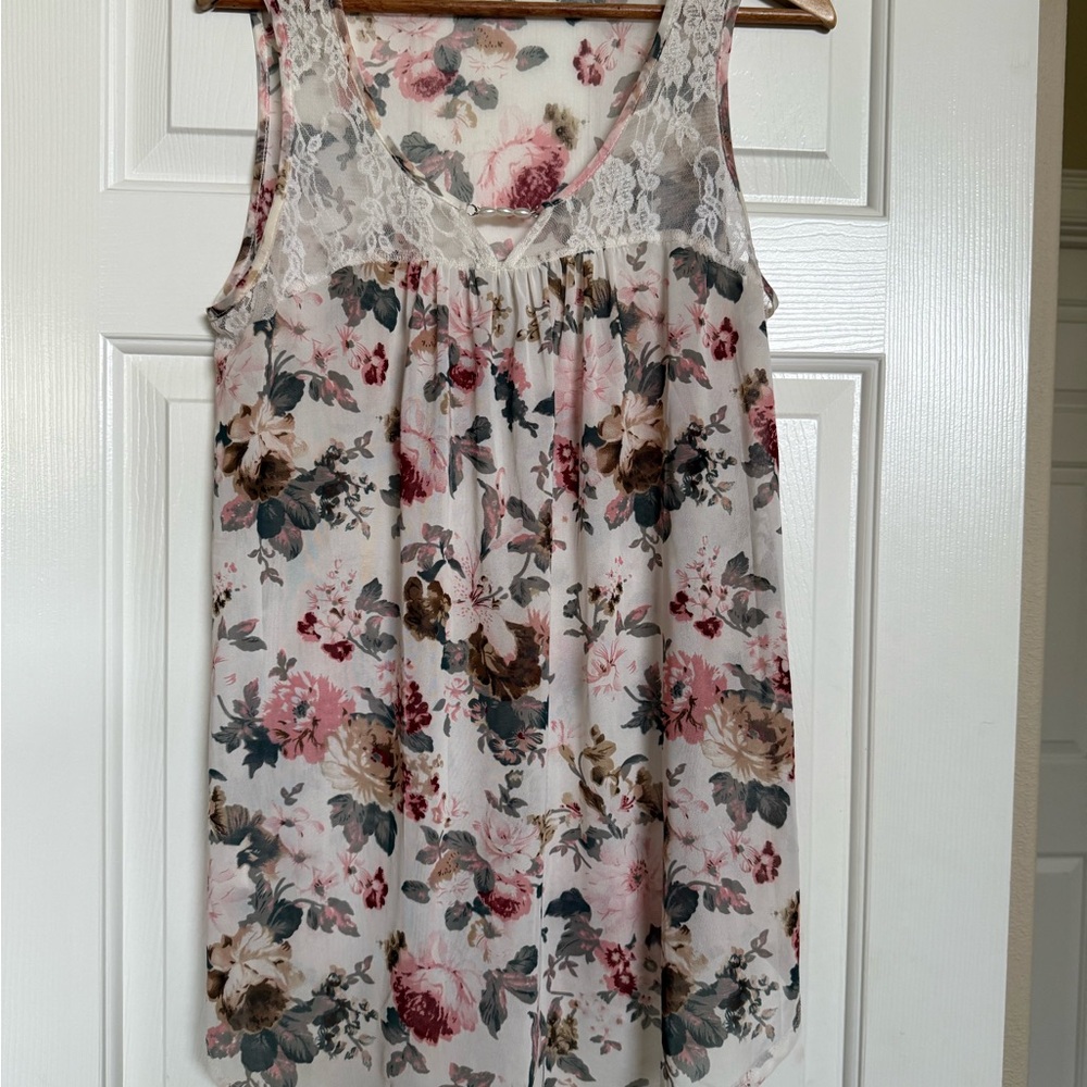 Floral Lace Trim Tank Top